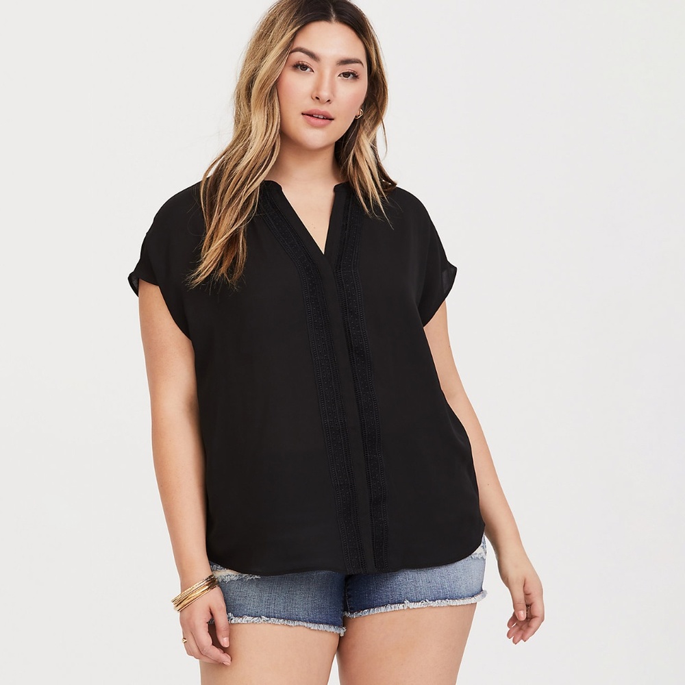 torrid Black Short Sleeve V-Neck Blouse